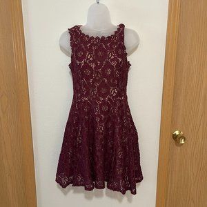 Burgundy Purple Lace and Nude Dress